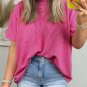 Pink Corded Knit Pocketed Loose Fit T Shirt