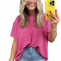 Pink Corded Knit Pocketed Loose Fit T Shirt