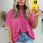 Pink Corded Knit Pocketed Loose Fit T Shirt