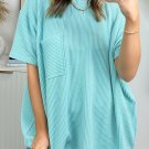 Turquoise Corded Knit Pocketed Loose Fit T Shirt