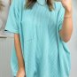 Turquoise Corded Knit Pocketed Loose Fit T Shirt