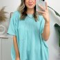 Turquoise Corded Knit Pocketed Loose Fit T Shirt