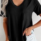 Black V Neck Pocketed Rounded Hem Tee