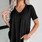Black V Neck Pocketed Rounded Hem Tee