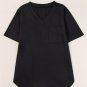 Black V Neck Pocketed Rounded Hem Tee