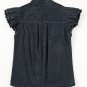 Black Button Front Ruffled Flutter Frayed Denim Top