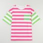 Pink Stripe Contrast Patch Pocket Drop Sleeve T Shirt