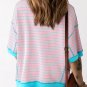 Pink Stripe Oversized Contrast Trim Exposed Seam High Low T Shirt