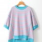 Pink Stripe Oversized Contrast Trim Exposed Seam High Low T Shirt