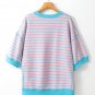 Pink Stripe Oversized Contrast Trim Exposed Seam High Low T Shirt