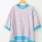 Pink Stripe Oversized Contrast Trim Exposed Seam High Low T Shirt