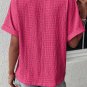 Bright Pink Textured Rolled Sleeve V Neck Tee