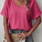 Bright Pink Textured Rolled Sleeve V Neck Tee