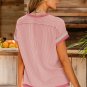 Light Pink Textured Contrast Trim Round Neck T Shirt
