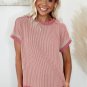 Light Pink Textured Contrast Trim Round Neck T Shirt