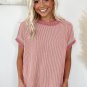 Light Pink Textured Contrast Trim Round Neck T Shirt