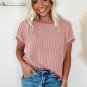 Light Pink Textured Contrast Trim Round Neck T Shirt
