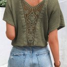 Moss Green Guipure Lace Patch Textured T Shirt