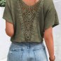 Moss Green Guipure Lace Patch Textured T Shirt