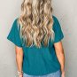 Blue Sapphire Crinkled V Neck Wide Sleeve T Shirt