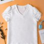 White Solid Color Textured V Neck Short Sleeve Top