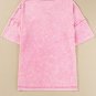 Strawberry Pink Mineral Wash Exposed Seam Drop Shoulder Oversized Tee