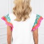 White Contrast Ricrac Floral Sleeve Top