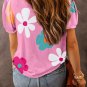Pink Flower Print Bubble Sleeve Tee