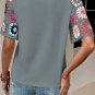 Medium Grey Floral Crochet Short Sleeve Top
