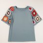 Medium Grey Floral Crochet Short Sleeve Top