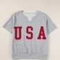 Light Grey USA Lettering Patch Notched Neck Loose Tee