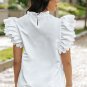 White Solid Color Scalloped Ruffle Sleeve Top