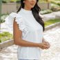 White Solid Color Scalloped Ruffle Sleeve Top
