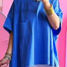 Blue Patched Pocket Exposed Seam Oversize T Shirt