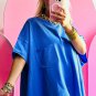 Blue Patched Pocket Exposed Seam Oversize T Shirt