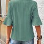 Grass Green Ruffled Half Sleeve V Neck Textured Top