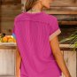 Rose Red Textured Colorblock Crew Neck T Shirt