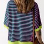 Green Stripe Oversized Contrast Trim Exposed Seam High Low T Shirt