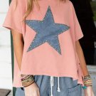 Apricot Pink Mineral Wash Studded Star Patch Graphic High Low Tee