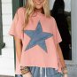 Apricot Pink Mineral Wash Studded Star Patch Graphic High Low Tee