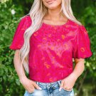 Rose Leopard Printed Puff Sleeve Top