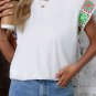 White Floral Crochet Sleeve Crew Neck Top