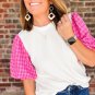 White Contrast Tweed Puff Sleeve Top