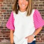 White Contrast Tweed Puff Sleeve Top