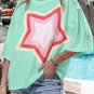 Moonlight Jade Colorblock Star Patched Half Sleeve Oversized Tee