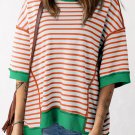 Orange Stripe Oversized Contrast Trim Exposed Seam High Low T Shirt