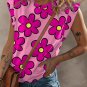 Pink Flower Print Round Neck Cap Sleeve T Shirt