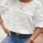 White Flower Eyelet Jacquard Keyhole Flounce Sleeve Top