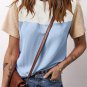 Light Blue Rib Textured Colorblock T Shirt