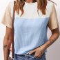 Light Blue Rib Textured Colorblock T Shirt